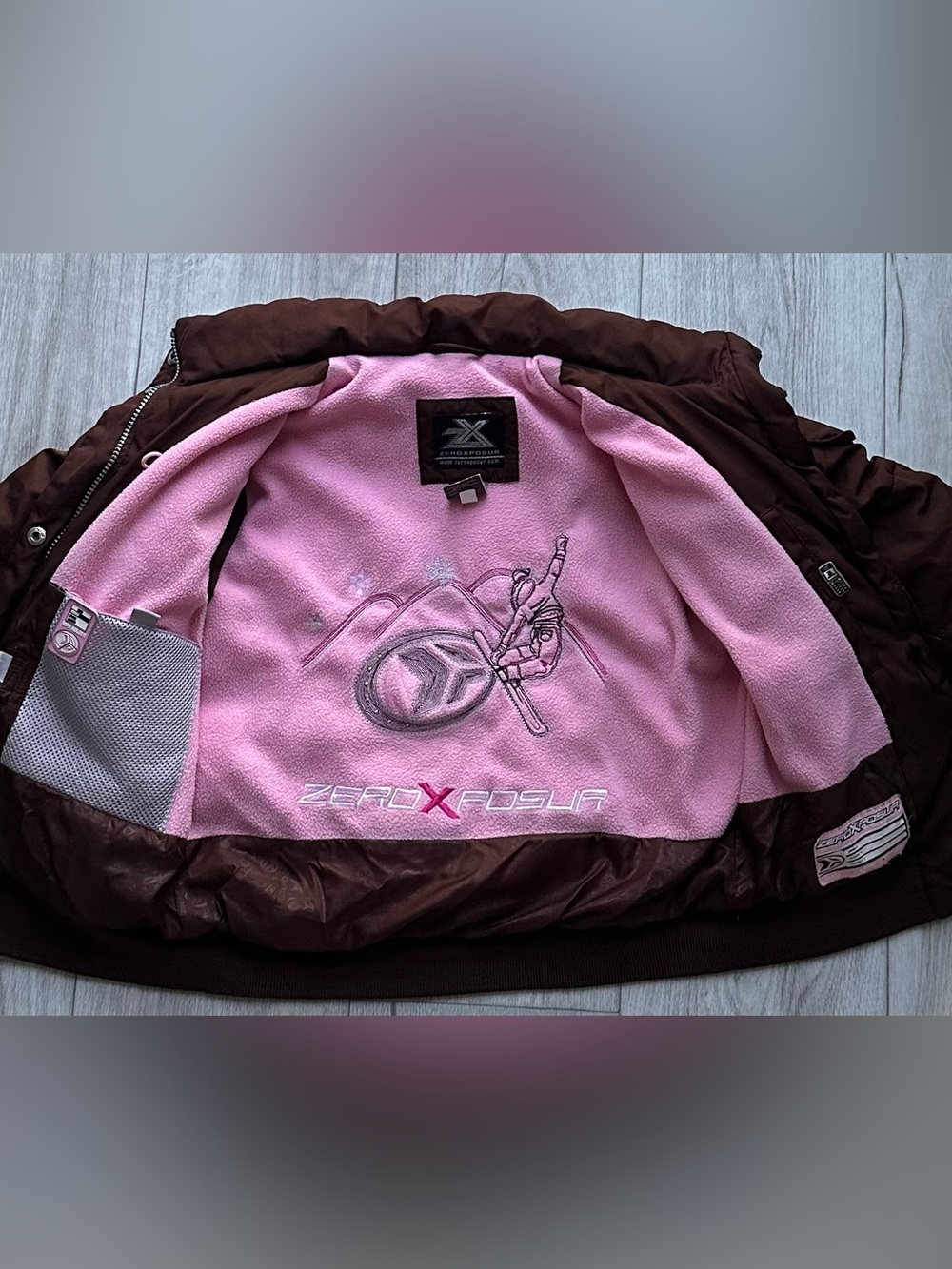 ZeroXposur Brown Shell with Pink Fleece-Lined Girls' Puffer Jacket